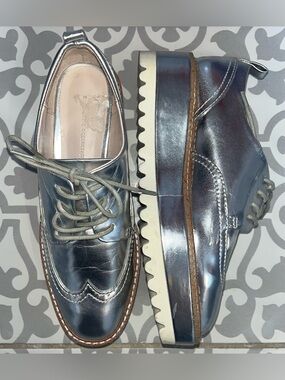 Zara Basics Silver Platform Oxford Shoes Size 36